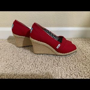 TOMS Red Espadrille Wedges Size 6